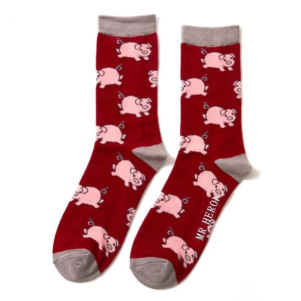 Mr. Heron Socken Schweinchen rot