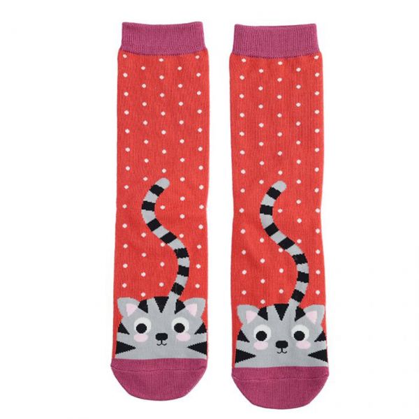 Miss Sparrow Socken Katzen rot