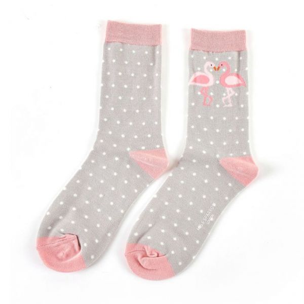 Miss Sparrow Socken zwei Flamingos grau