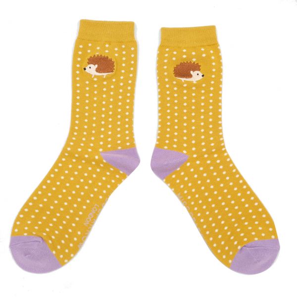 Miss Sparrow Socken Igel gestickt gelb