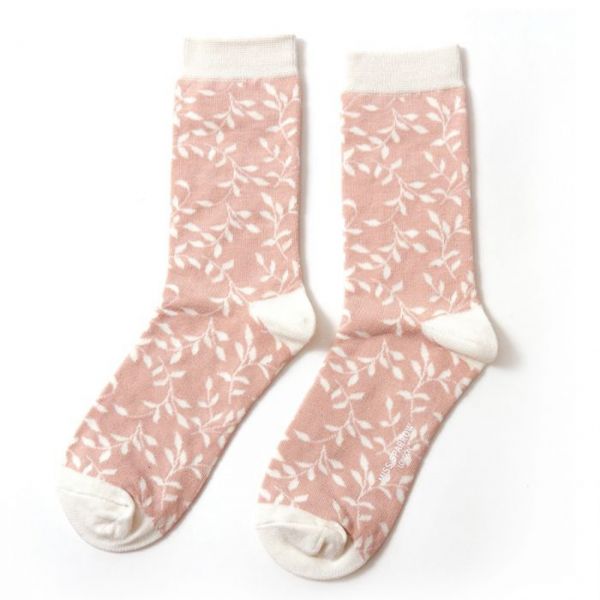 Miss Sparrow Socken Blätter rosa