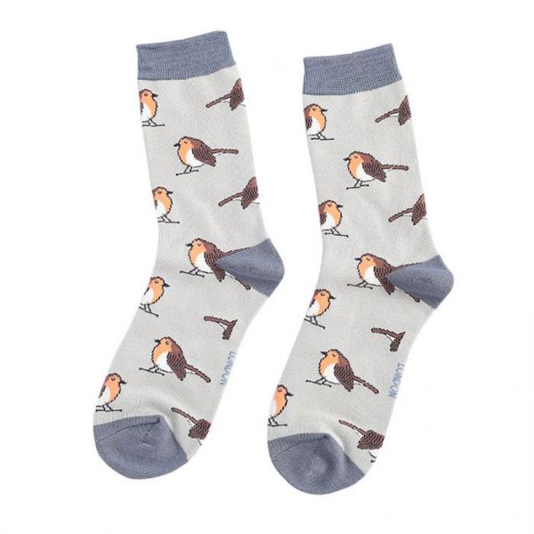Miss Sparrow Socken Rotkehlchen grau