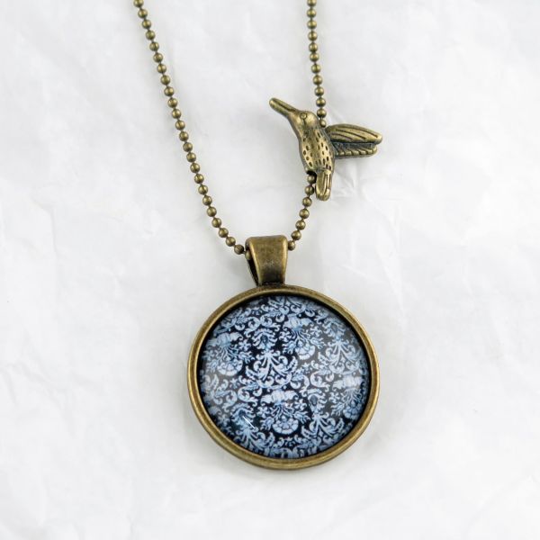 Medaillon-Halskette Ornament schwarz/weiss