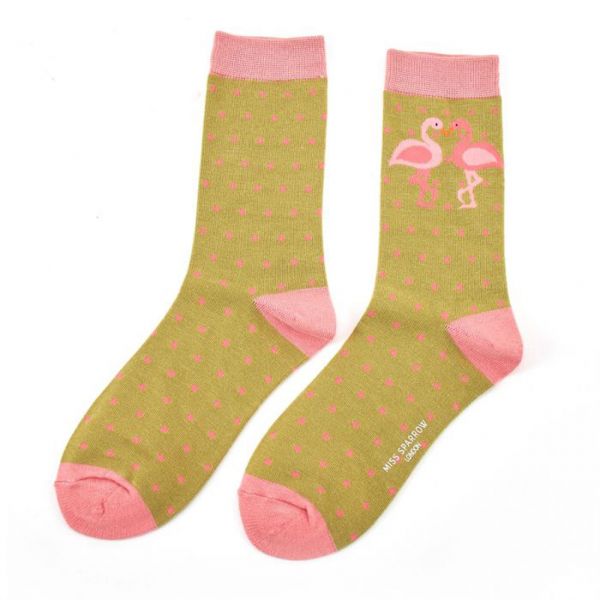 Miss Sparrow Socken zwei Flamingos grün