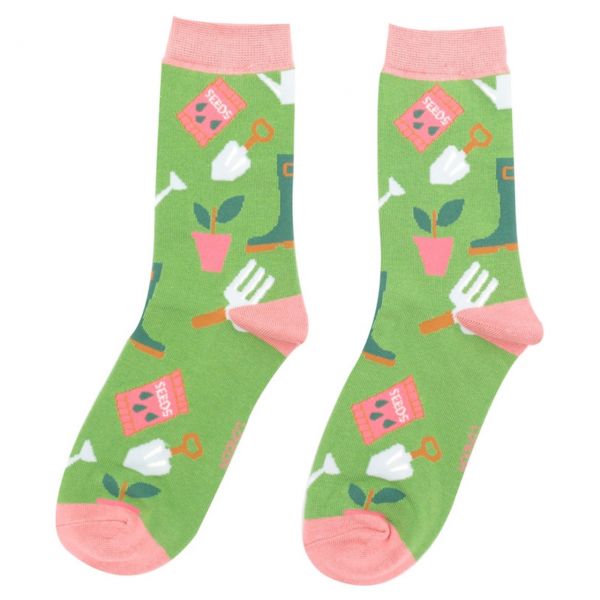 Miss Sparrow Socken Gartenwerkzeuge grün