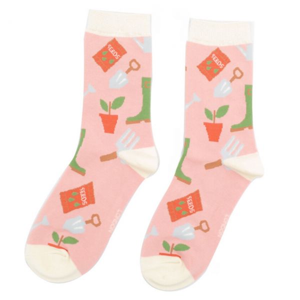 Miss Sparrow Socken Gartenwerkzeuge rosa